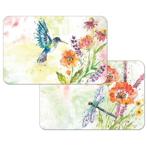 ! 4 Bird Floral Reversible Plastic Placemats Fanciful Flight ! 4 Bird Floral Reversible Plastic Placemats Fanciful Flight